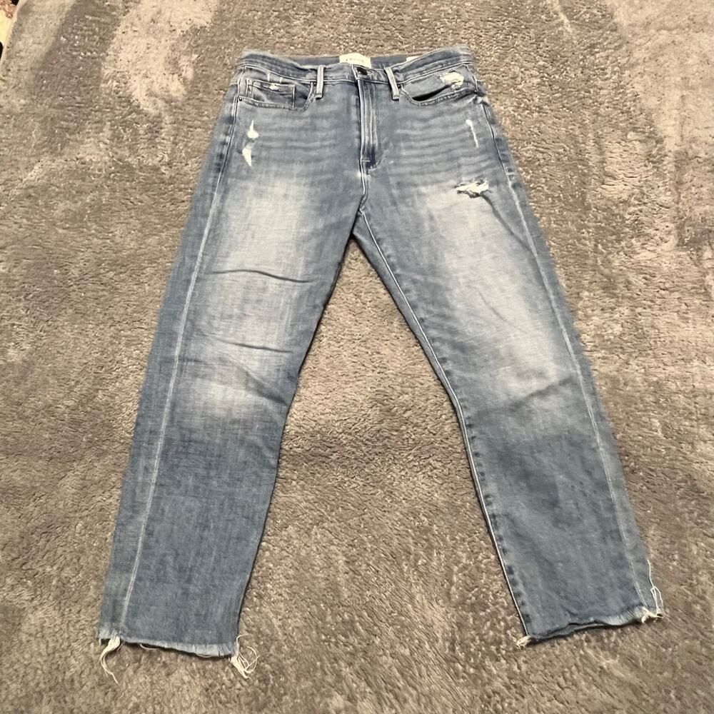 Frame Jeans Womens 24 Le Beau Crop Light Wash Distressed Raw Hem